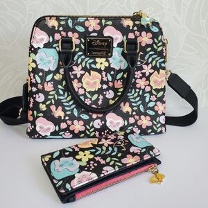 Disney x Loungefly Black Floral Crossbody Satchel with Wallet
